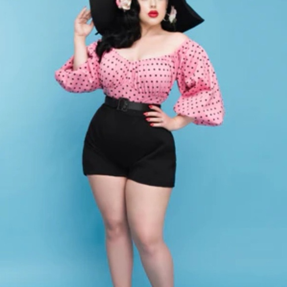 Unique Vintage/Micheline Pitt Pink Polka Dot Playsuit Size L ZIP NEEDS REPAIR